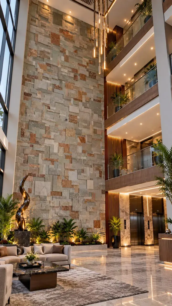 Babati stone feature wall in a lobby
