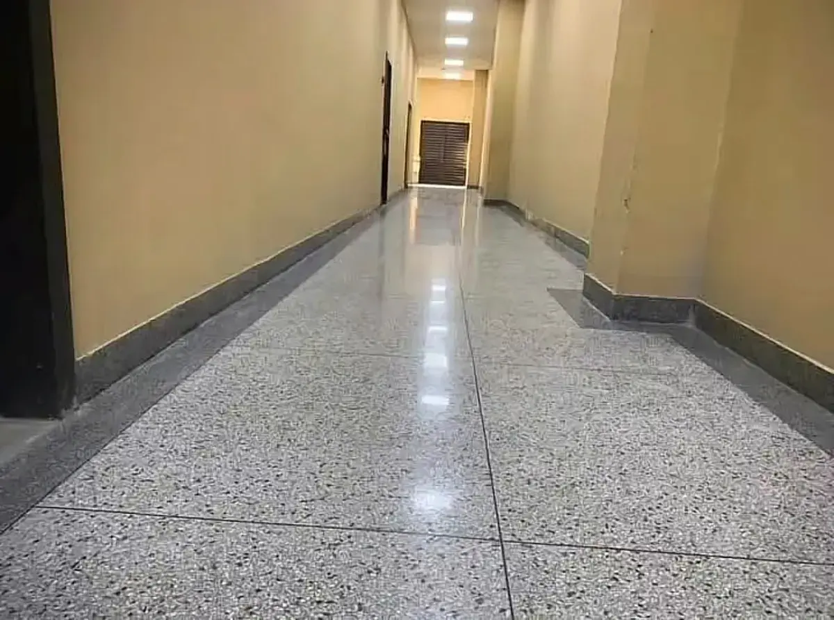 Polished terrazzo corridor floor