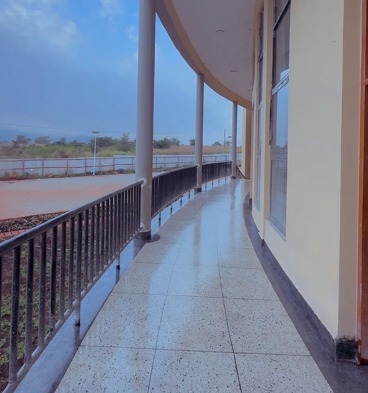 Balcony walkway floor at Mzumbe University after polishing